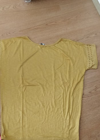 Sarı Kısa Kollu Keten Kadın Tişört