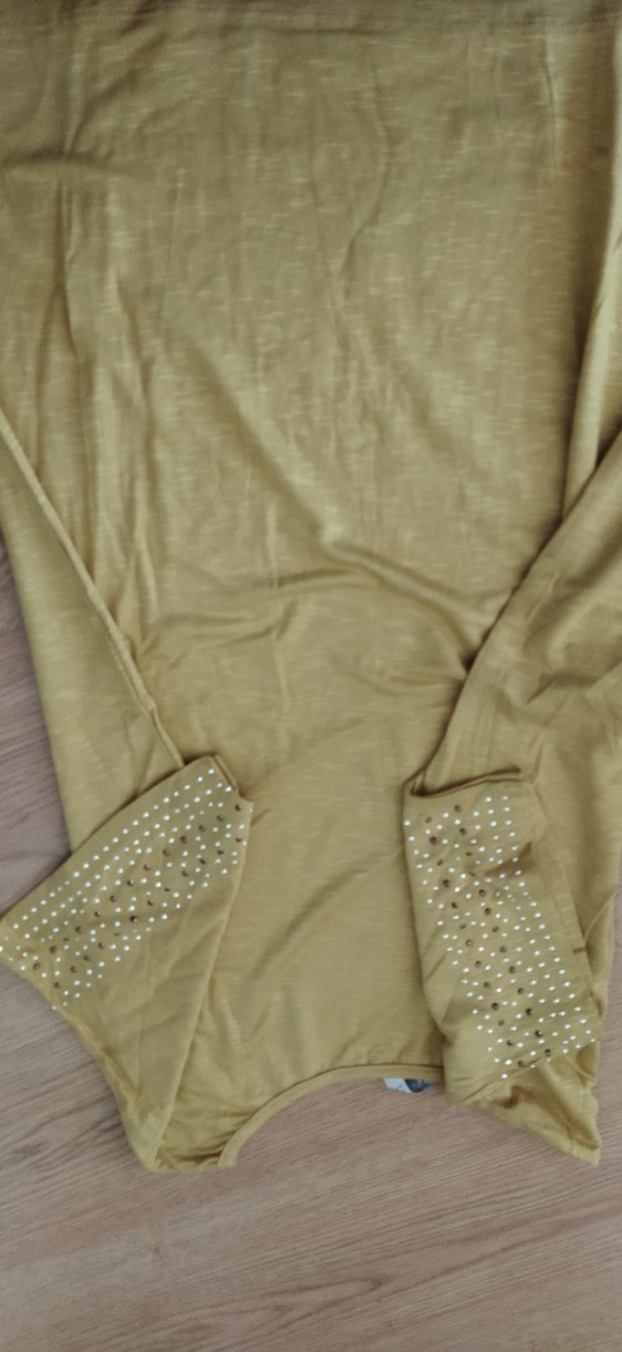 Sarı Kısa Kollu Keten Kadın Tişört - Görsel 2