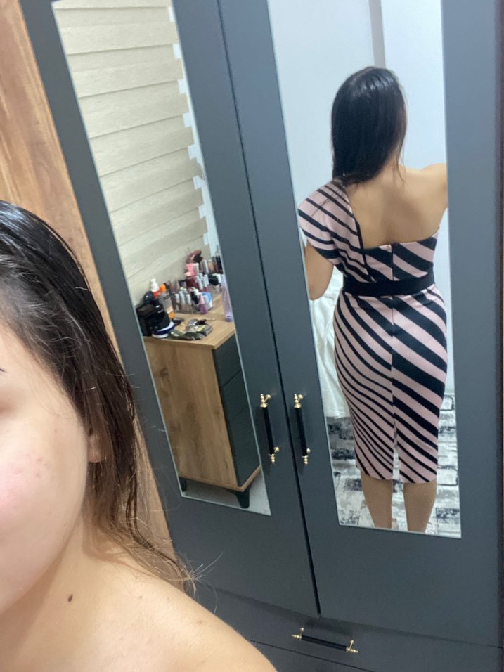 Pembe Zebra Desenli Drapeli Uzun Kalem Elbise - Görsel 4