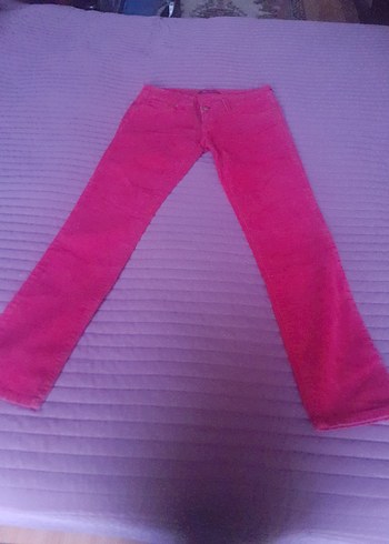 koyu kırmızı Mavi marka  kadife pantolon - Görsel 4