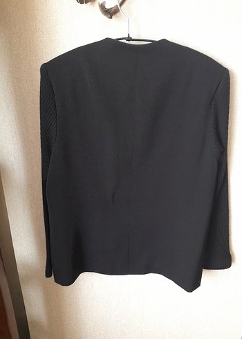 Düğmeli Siyah Keten Kadın Blazer - Görsel 4