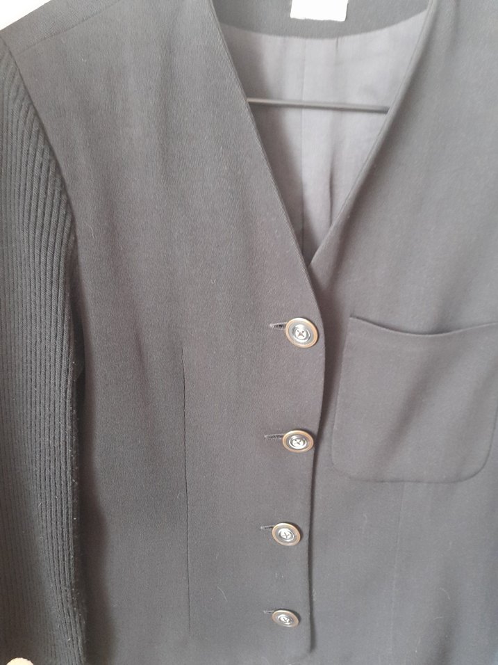 Düğmeli Siyah Keten Kadın Blazer - Görsel 3