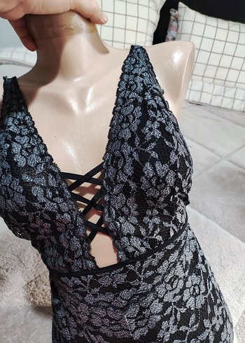 Gri Yılan Desenli Dantel Detaylı Mini Mayo - Görsel 4