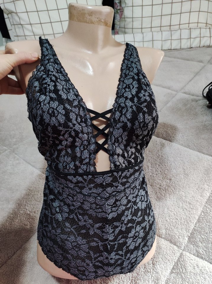 Gri Yılan Desenli Dantel Detaylı Mini Mayo - Görsel 2