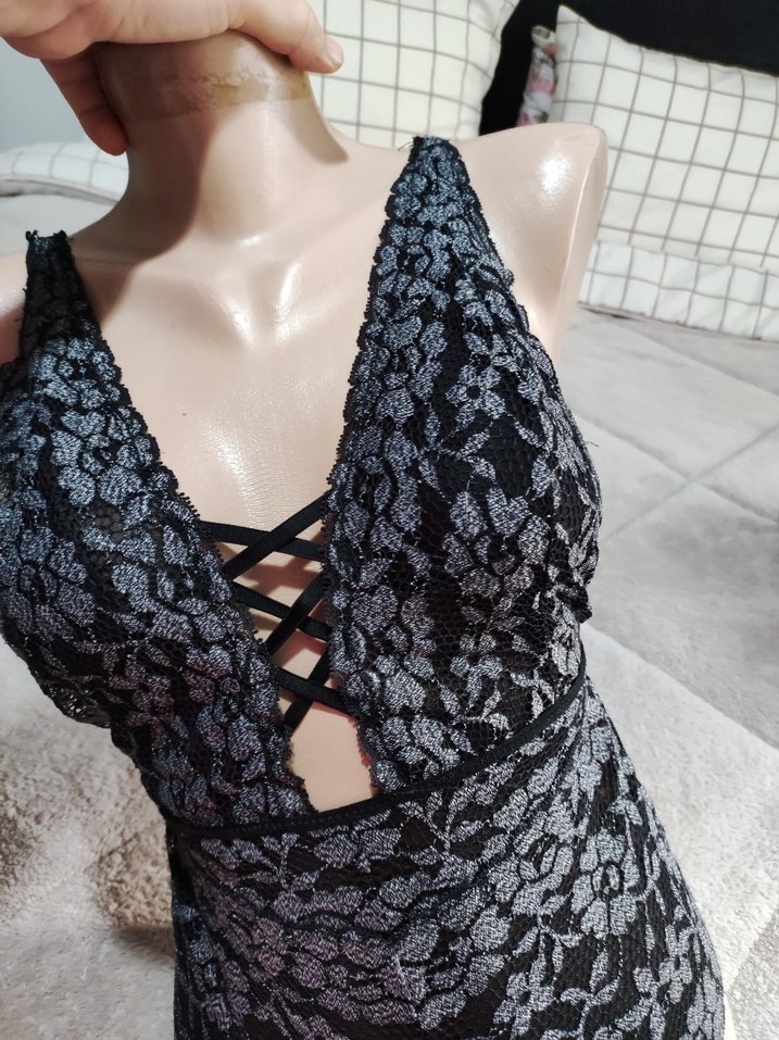 Gri Yılan Desenli Dantel Detaylı Mini Mayo - Görsel 4