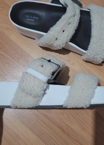 40 Beden beyaz Renk Kürk Detaylı Gri Kadın Dolgu Topuklu Ev Terliğ rag bone marka