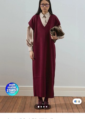 CEYLAN OTANTİK Bordo uzun triko elbise - Görsel 3