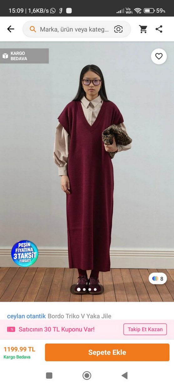 CEYLAN OTANTİK Bordo uzun triko elbise - Görsel 3