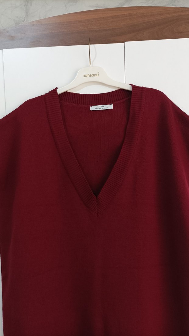 CEYLAN OTANTİK Bordo uzun triko elbise - Görsel 2