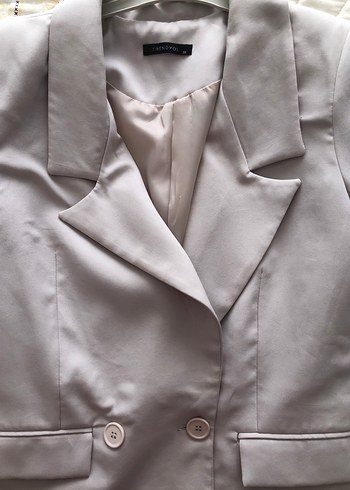 38 Beden Bej Düğmeli Midi Kadın Blazer Ceket