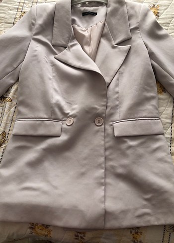 38 Beden ten rengi Renk Bej Düğmeli Midi Kadın Blazer Ceket