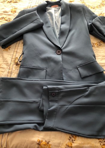 Trendyol & Milla Gri Kadın Uzun Kesim Düğmeli Blazer ceket takım