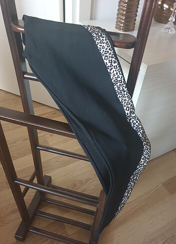 m Beden Yanları leopar şeritli kışlık siyah tayt