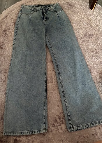 Gri Bol Kesim Denim Kadın Pantolon