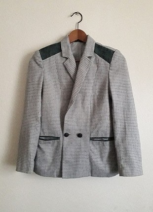 AÇIK MAVİ MİNİ KARELİ CEKET BLAZER