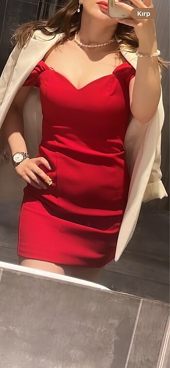 Zara Zara kalp yaka kırmızı elbise