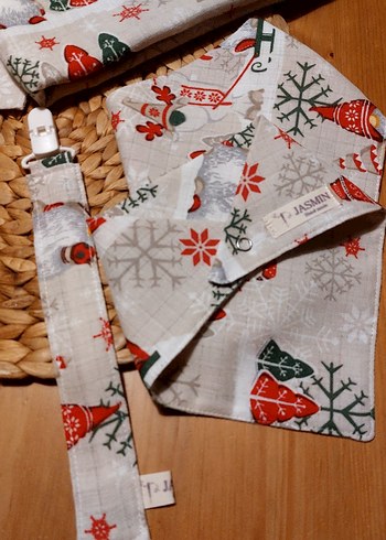 Bebek Önlüğü ve Aksesuar Seti, Desenli Gri - Görsel 2