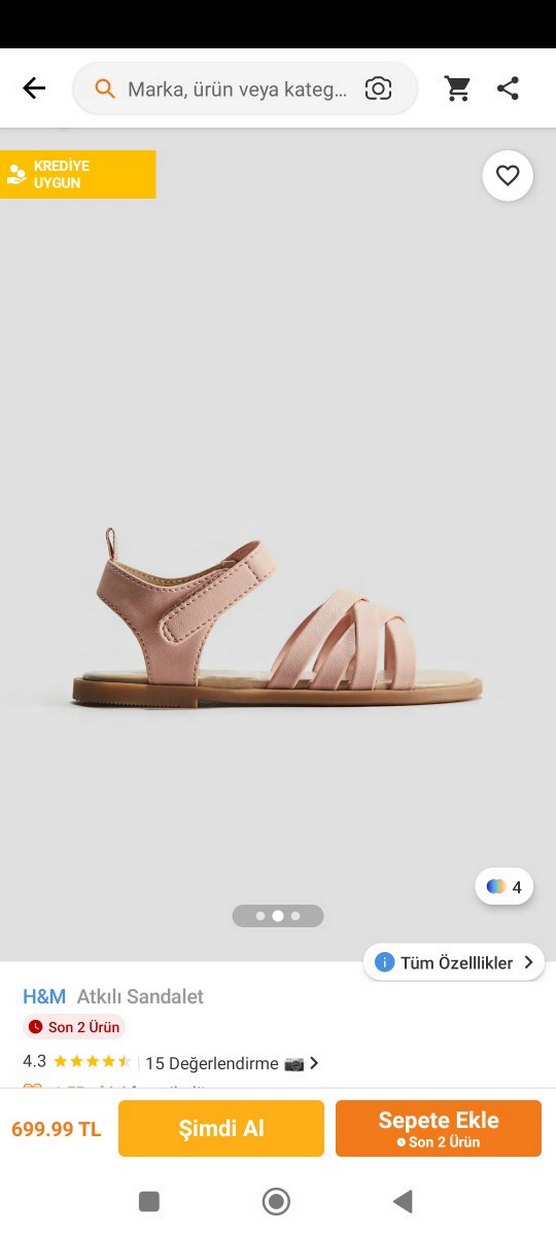 H&M Kız Çocuk Bej Elastik Bantlı Sandalet - Görsel 2