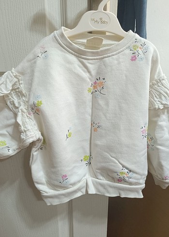 Kız Çocuk Beyaz Nakışlı Fırfırlı Sweatshirt