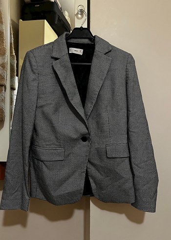 Gri Kareli Düğmeli Kadın Blazer Ceket