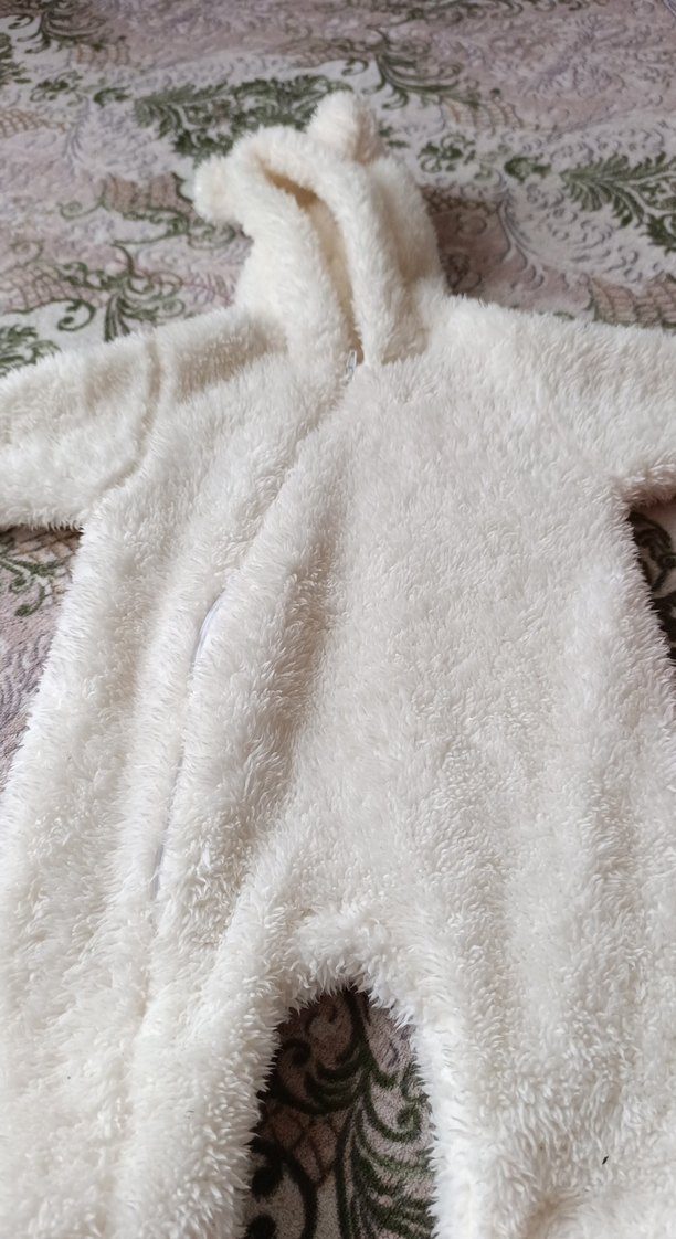 Beyaz Kapüşonlu Kürklü Bebek Tulumu - Görsel 2