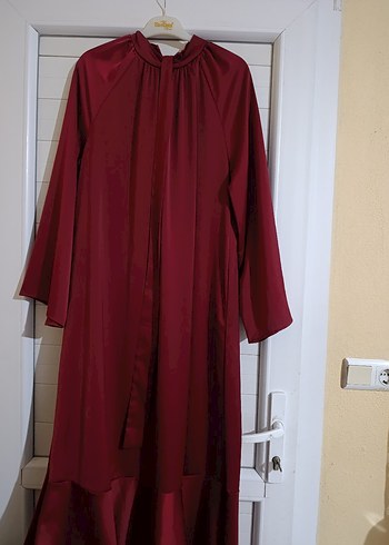 Bordo Uzun Drapeli Kadın Elbise - Görsel 2