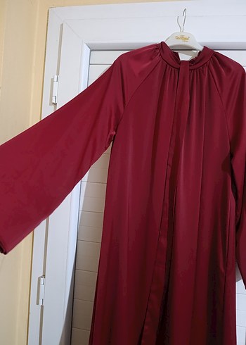 Bordo Uzun Drapeli Kadın Elbise - Görsel 3