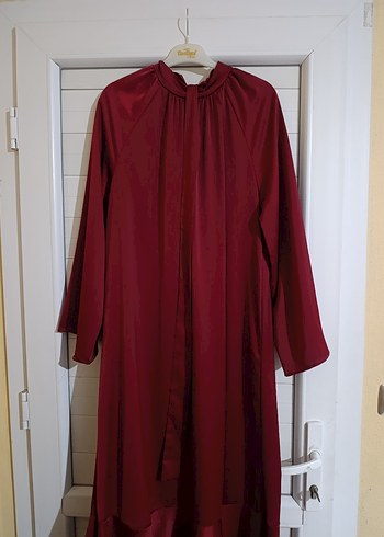 Bordo Uzun Drapeli Kadın Elbise - Görsel 5