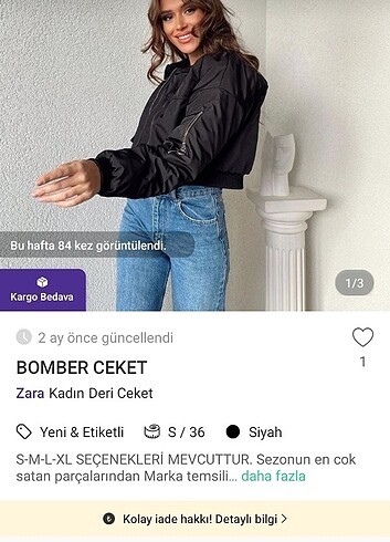 s Beden siyah Renk Bomber ceket