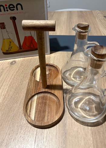 Mien 2li Ahşap Standlı Cam Yağlık - Görsel 3