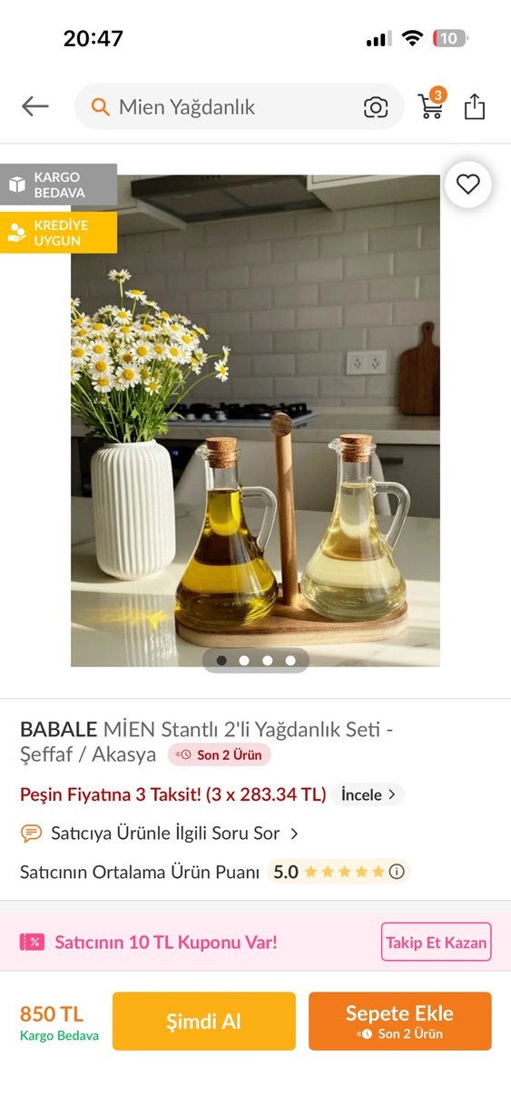 Mien 2li Ahşap Standlı Cam Yağlık - Görsel 4