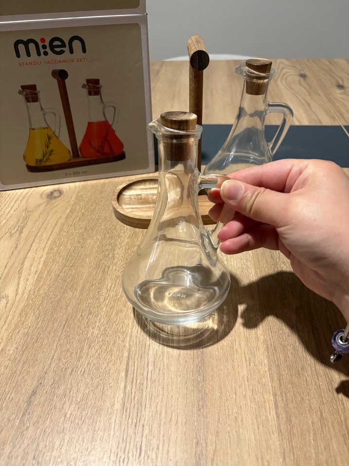 Mien 2li Ahşap Standlı Cam Yağlık - Görsel 2