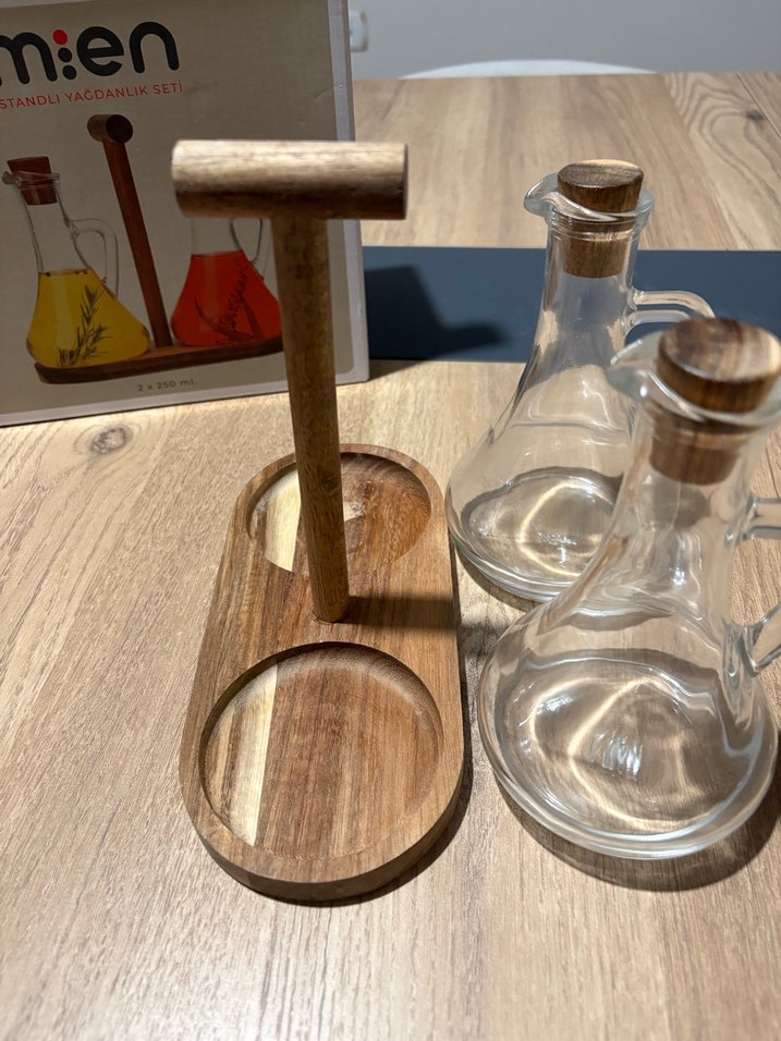 Mien 2li Ahşap Standlı Cam Yağlık - Görsel 3