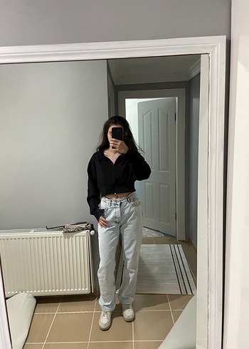 Gri Loose Fit Midi Kadın Jean