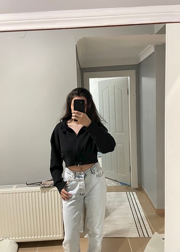 40 Beden Gri Loose Fit Midi Kadın Jean