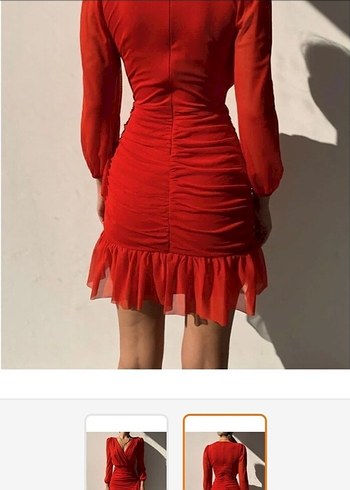 l Beden Kırmızı Drapeli Mini Elbise