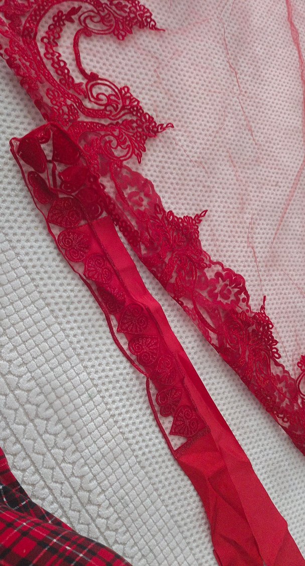 Kırmızı Dantel Kadın Şal - Görsel 3