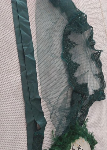 Koyu Yeşil Dantelli Gotik Düğün Aksesuarı - Görsel 4
