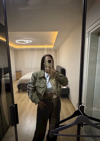 m Beden haki Renk Yeşil tonlarında Düğmeli Midi Kadın Ceket