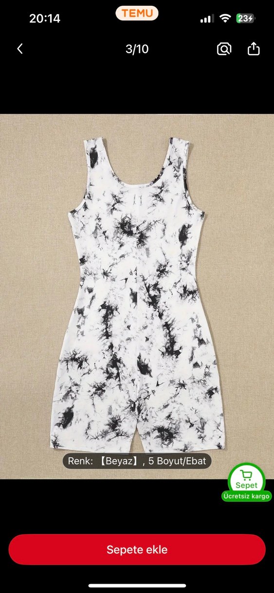 Kadın Beyaz Tie-Dye Kısa Tulum - Görsel 2