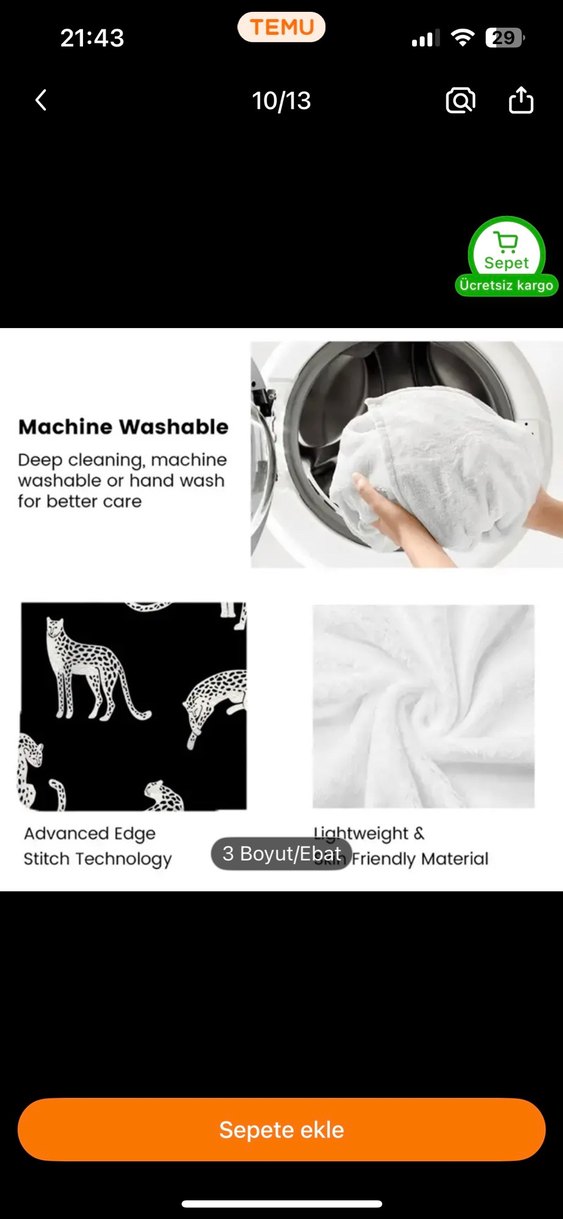 Leopar Desenli Battaniye Siyah 80x120 cm - Görsel 2