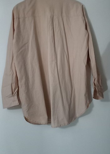 Bej Düğmeli Uzun Kollu Keten Kadın Gömlek - Görsel 2