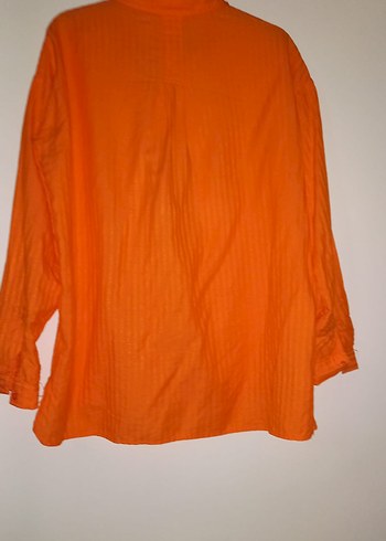 Düğmeli Turuncu Keten Kadın Gömlek - Görsel 3