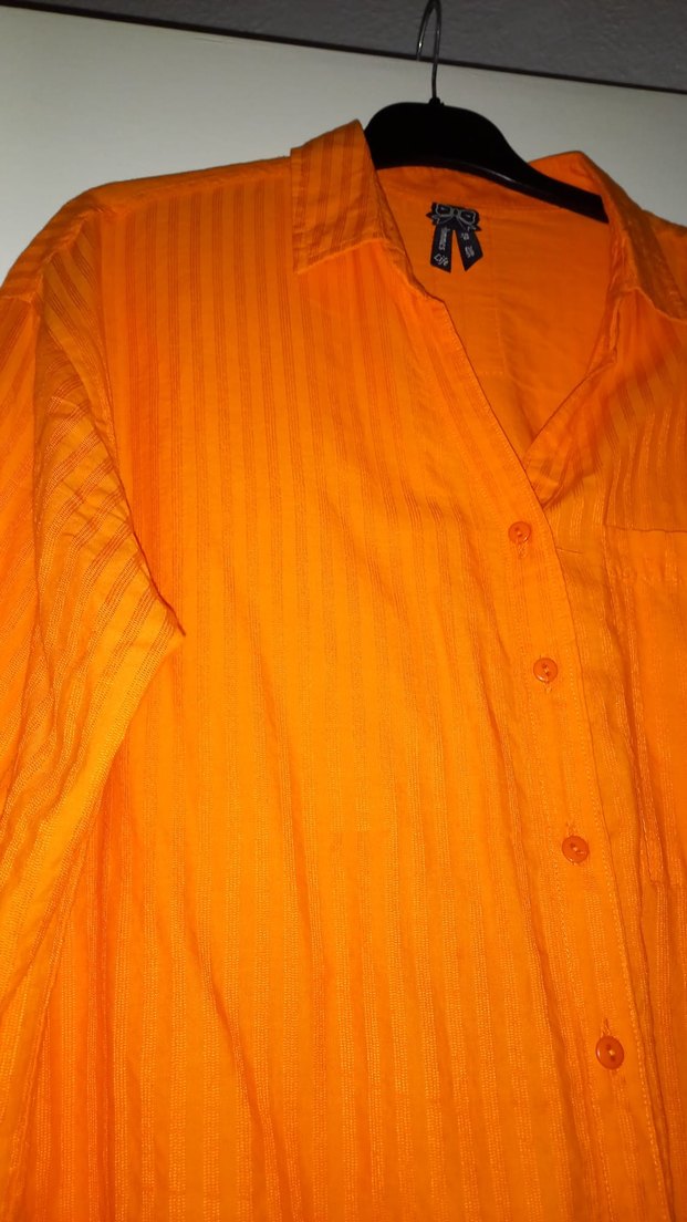 Düğmeli Turuncu Keten Kadın Gömlek - Görsel 2