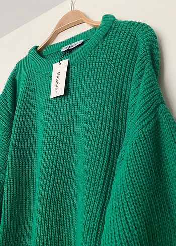 Uzun Kollu Yeşil Triko Kadın Kazak - Görsel 2