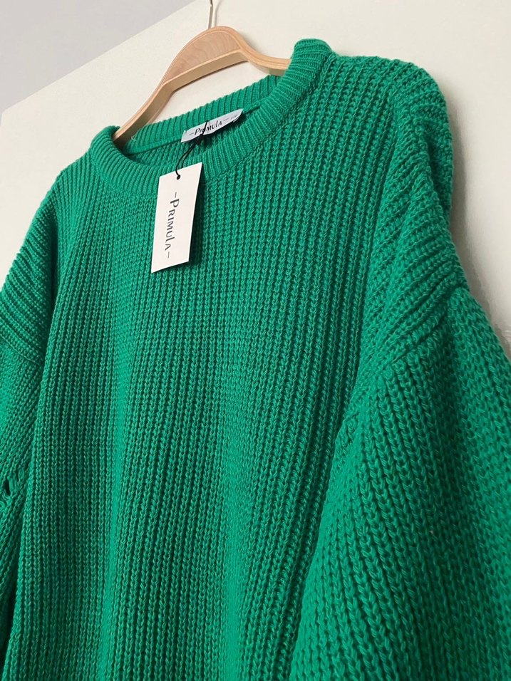 Uzun Kollu Yeşil Triko Kadın Kazak - Görsel 2