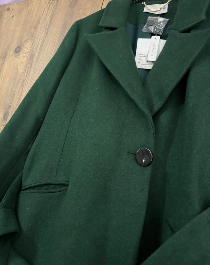 Kemerli Koyu Yeşil Kaşe Kaban - Görsel 2