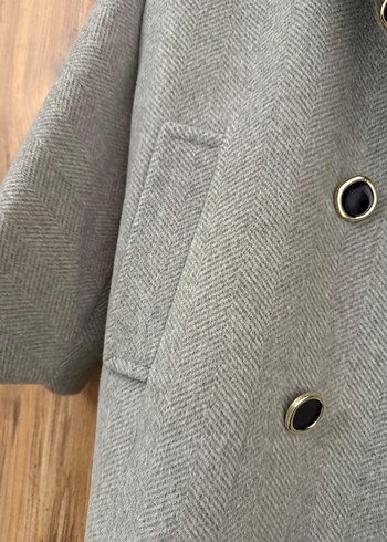 Gri Uzun Çift Düğmeli Kaban - Görsel 3
