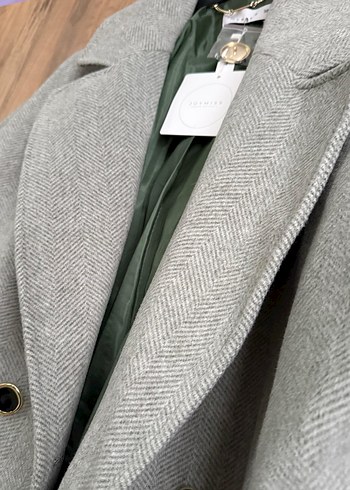 Gri Uzun Çift Düğmeli Kaban - Görsel 2