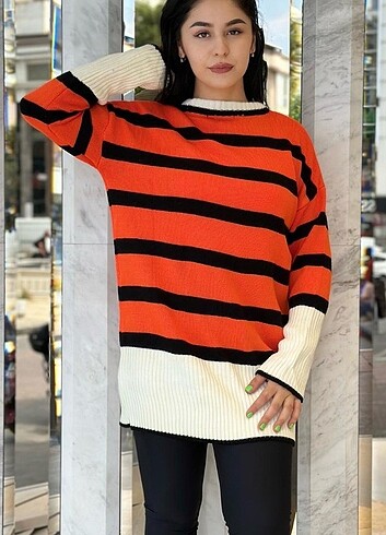 Turuncu Çizgili Kazak - Görsel 4